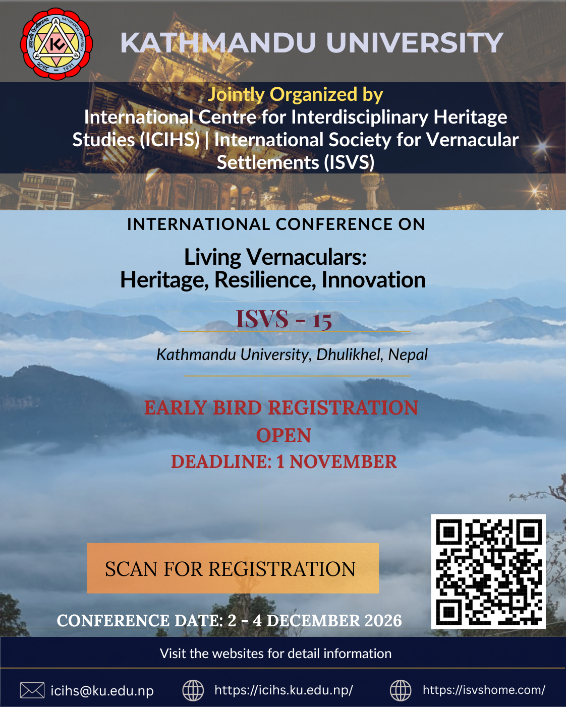 International Conference on Living Vernacular Heritage, ISVS-15, 2-4 December 2026, Kathmandu University, Dhulikhel, Nepal