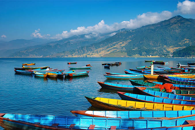 Colourful boats on Phewa Lake in Pokhara